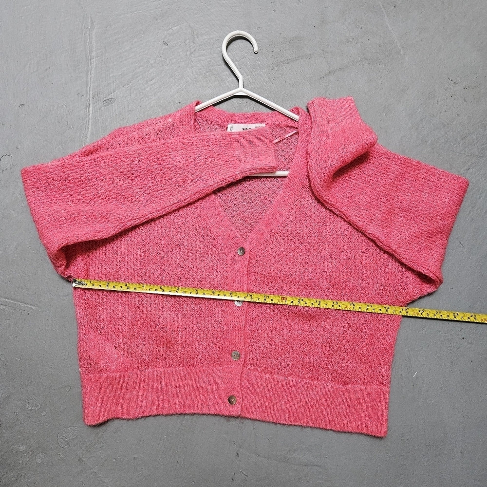 Mango Sz XS Boxy Wool Laine Blend Oversized Pink Open Cropped Cardigan  Sweater - Picture 12 of 12